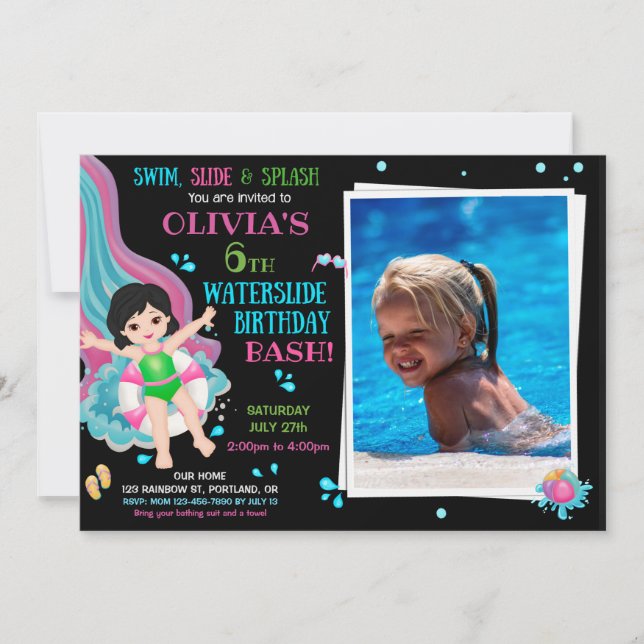 Photo Waterslide birthday invitation Waterpark fun (Front)