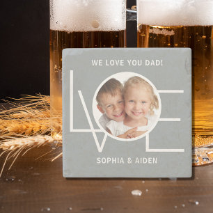 Photo We Love You Dad Grey Stone Coaster