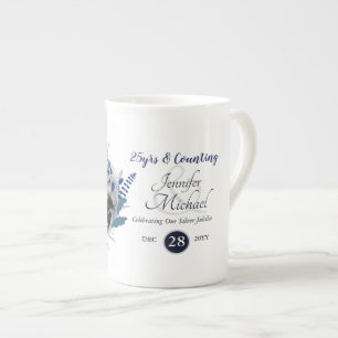 Photo Wedding Anniversary Gift Blue Wreath Modern Bone China Mug
