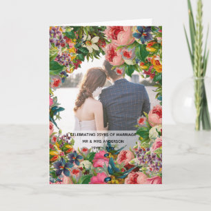 PHOTO Wedding Anniversary - Vintage ROSES Floral Card