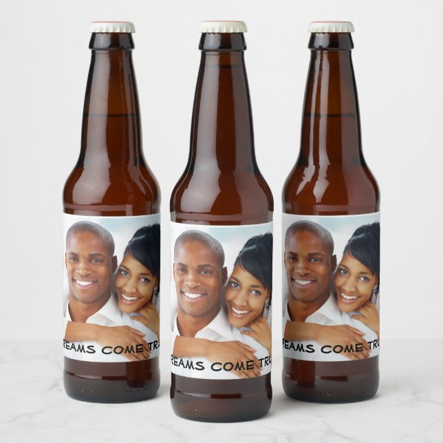 Photo Wedding Bridal Party Engagement Anniversary Beer Bottle Label (Bottles)