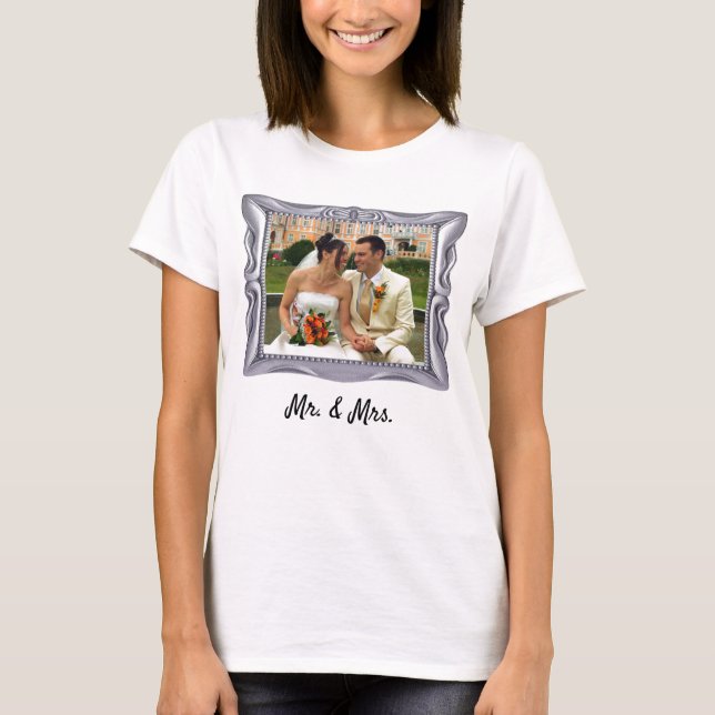 Photo Wedding Couple Fancy Silver Frame Women T-Shirt (Front)