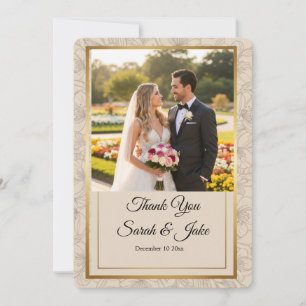 Photo Wedding Elegant Gold Frame Minimalist Floral Thank You Card