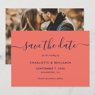 Photo Wedding Elegant Navy Blue and Coral Wedding Announcement