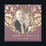 Photo Wedding Favour Magnet<br><div class="desc">Chic,  modern,  elegant purple wedding favour magnet,  with gold art-deco heart and custom photo of the couple.</div>