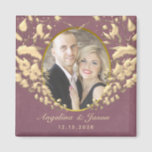 Photo Wedding Favour Magnet<br><div class="desc">Chic,  modern,  elegant purple wedding favour magnet,  with gold art-deco heart and custom photo of the couple.</div>