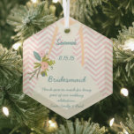 Photo Wedding Gown Bridesmaid Keepsake Gift Glass Tree Decoration<br><div class="desc">Any Colour for Zig Zag Chevron Background - replace the pink with any colour by clicking customise and then edit. Use the last tool on the drop down menu to change to any custom colour to match your Wedding Colours - Unlimited Custom Wedding Colours! Sweetly illustrated pine bows, leaves and...</div>