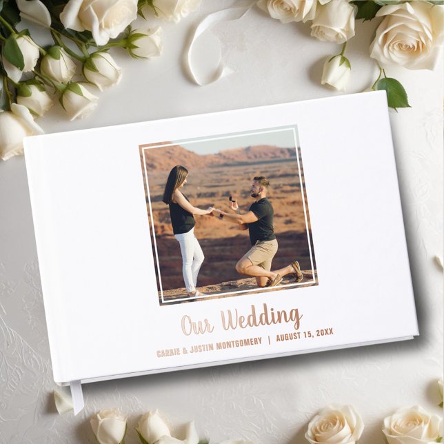 Photo Wedding  Guest Book (Wedding guest book features your photo with details in real foil, silver, gold or rose gold)