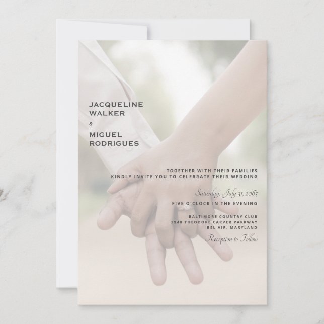 Photo Wedding Hands Modern Invitation (Front)