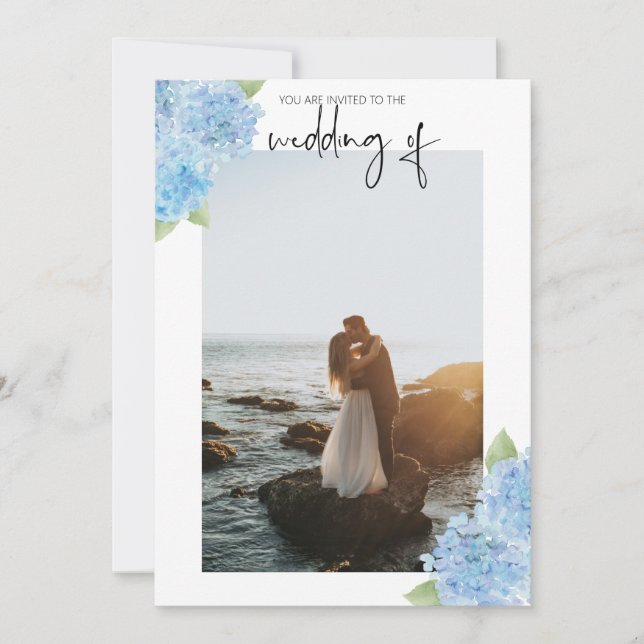 Photo Wedding Invitation  - Blue Hydrangeas (Front)
