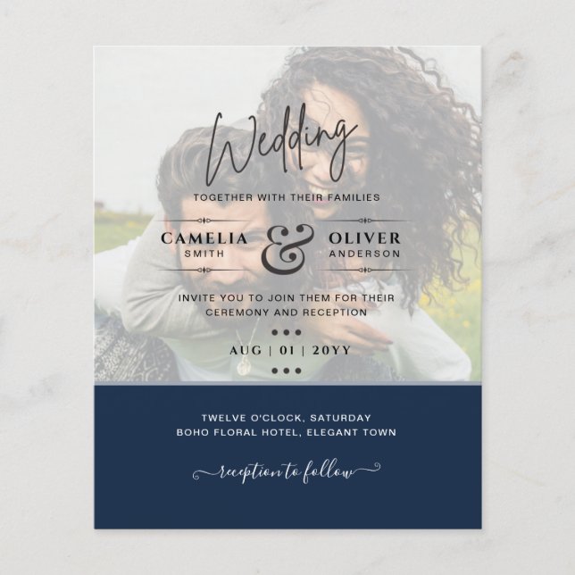 PHOTO WEDDING INVITATION Budget Overlay Text LeahG Flyer (Front)
