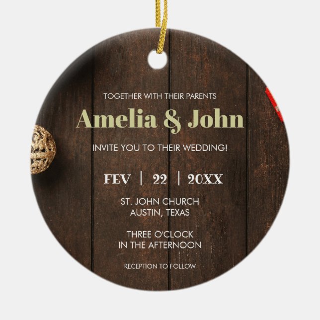 Photo Wedding Invitation Christmas  Ceramic Ornament (Front)