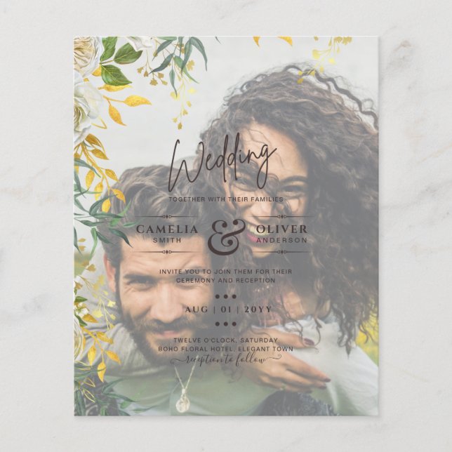 PHOTO WEDDING INVITATION Greenery Gold LeahG Flyer (Front)