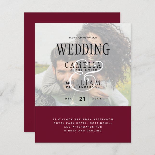 PHOTO WEDDING INVITATION Overlay Text LeahG BUDGET (Front/Back)