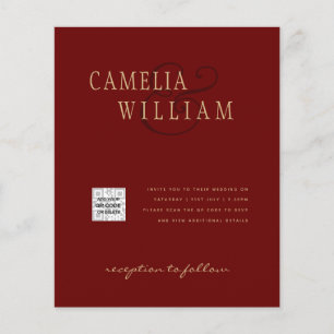 Photo Wedding Invitation QRCode RSVP Burgundy Red Flyer