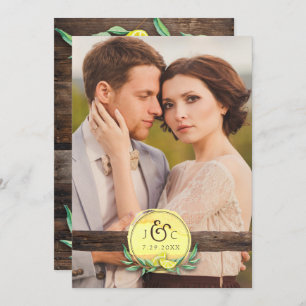 PHOTO WEDDING INVITATION Rustic Barn Wood Lemon