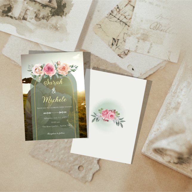 Photo Wedding Invitation | Sage green & Floral (Creator Uploaded)