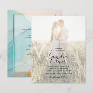 PHOTO WEDDING INVITATION Teal Gold INK LeahG