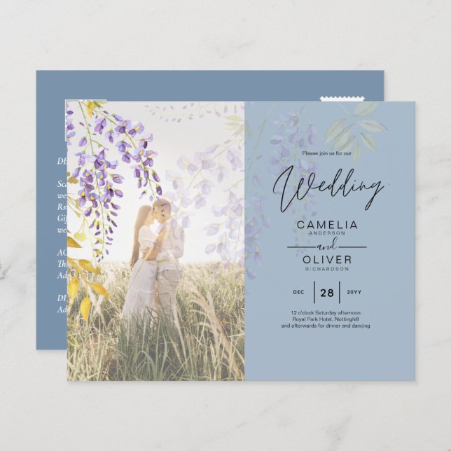 PHOTO WEDDING INVITATION Wisteria Floral BUDGET  (Front/Back)