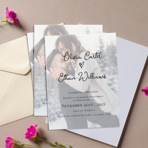 Photo Wedding Invitation with Faux Vellum Overlay Postcard