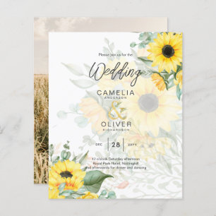 Photo Wedding Invitation with Sunflowers