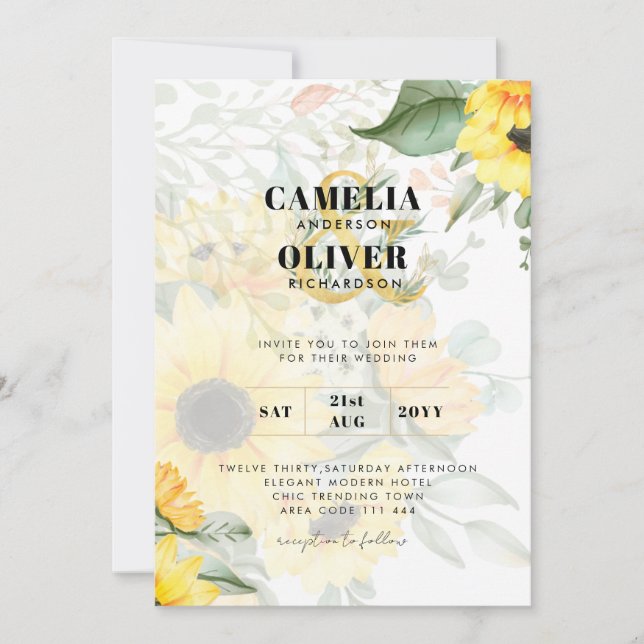 Photo Wedding Invitation with Sunflowers (Front)