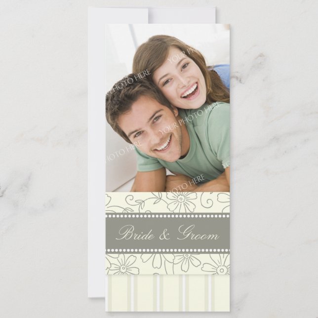 Photo Wedding Invitations Beige Stripes & Floral (Front)