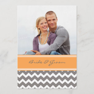 Photo Wedding Invitations Grey Orange Chevron