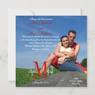 Photo Wedding Invitations Monograms Red White
