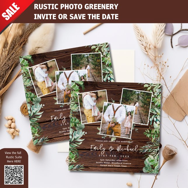 PHOTO WEDDING INVITATIONS RUSTIC GREENERY SQUARE (Creator Uploaded)