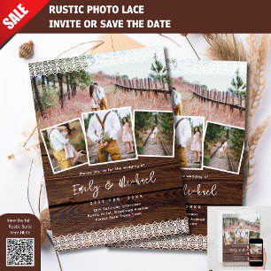 PHOTO WEDDING INVITATIONS RUSTIC LACE BOHO BARN   