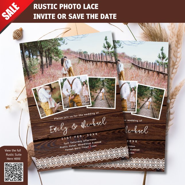 PHOTO WEDDING INVITATIONS RUSTIC LACE BOHO BARN    (Creator Uploaded)