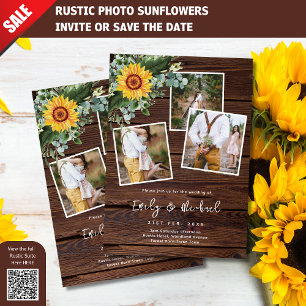 PHOTO WEDDING INVITATIONS RUSTIC SUNFLOWERS