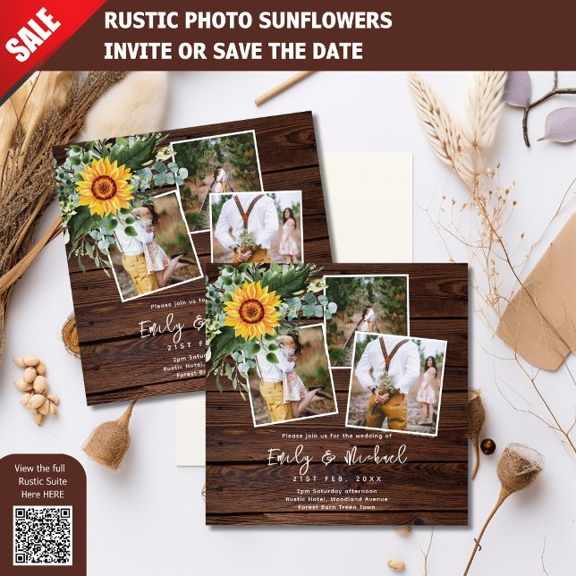 PHOTO WEDDING INVITATIONS RUSTIC SUNFLOWERS SQUARE (Creator Uploaded)