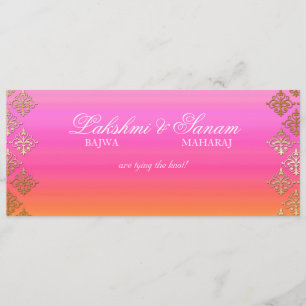 Photo Wedding Invite Indian Pink Orange Gold