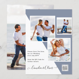 PHOTO Wedding Invite QR Code Save Date BLUE