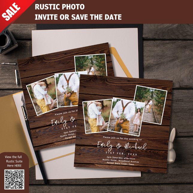 PHOTO WEDDING INVITES RUSTIC WOODLAND BARN SQUARE (Creator Uploaded)