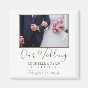 Photo Wedding Keepsake Elegant White Magnet