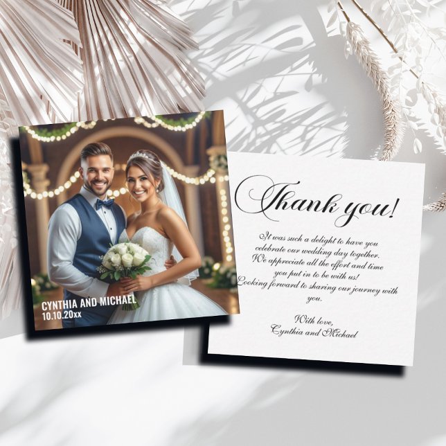 Photo Wedding Modern Script Thank You Card Note (Creator Uploaded)