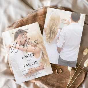 Photo Wedding Modern Script Typography Invitation