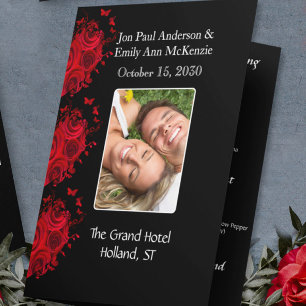 Photo Wedding Program Black Grey & White Damask