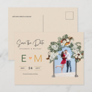Photo Wedding Save the Date Cream Floral Postcard