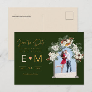 Photo Wedding Save the Date Emerald Green Floral Postcard