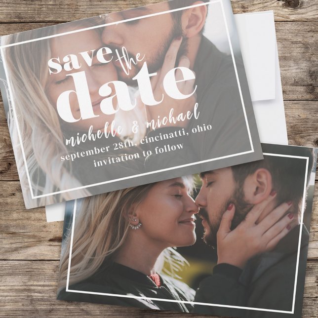 Photo Wedding Save the Date Modern Minimalist (Photo overlay bold typography wedding save the date card.)
