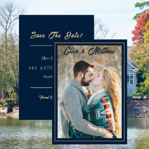 Photo Wedding Save the Date Modern Navy with Gold Invitation