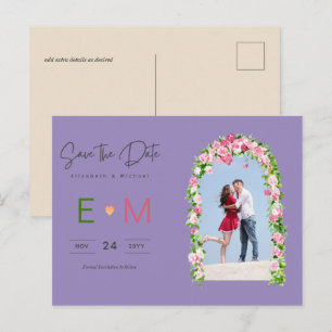 Photo Wedding Save the Date Pink Floral Postcard