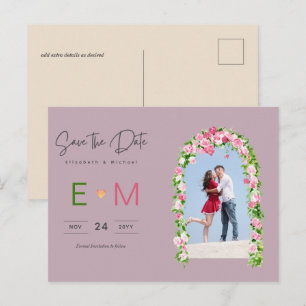 Photo Wedding Save the Date Pink Floral Postcard