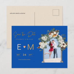 Photo Wedding Save the Date Royal Blue Floral Postcard