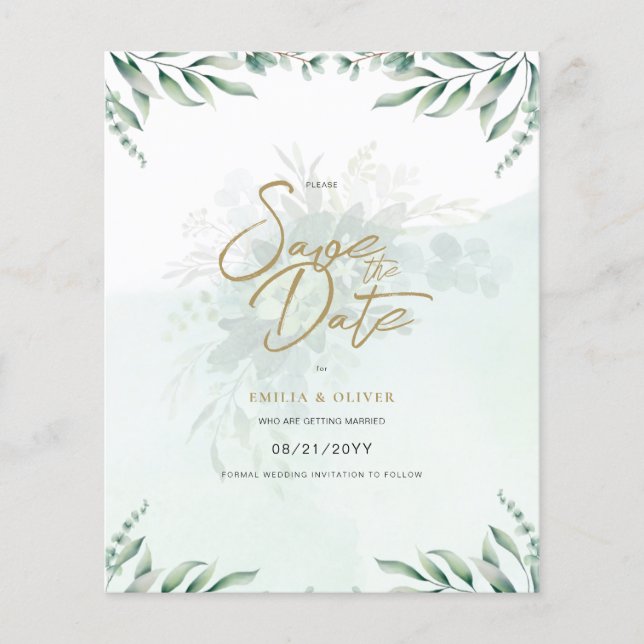 PHOTO Wedding Save the Date Rustic Botanical Green Flyer (Front)
