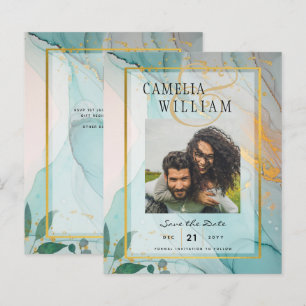 PHOTO WEDDING SAVE THE DATE Teal Gold Ink LeahG